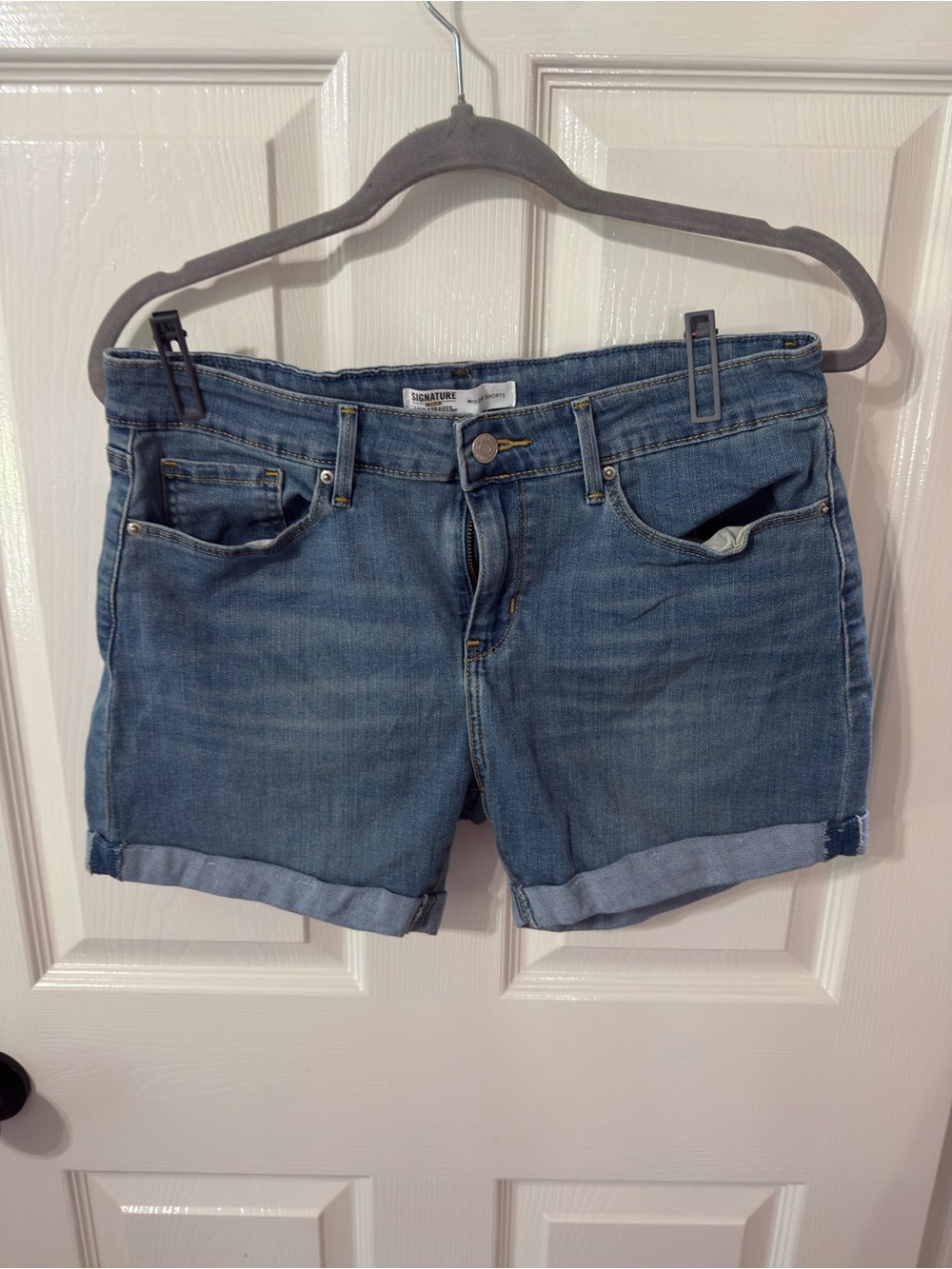 Signature Light Blue Denim Mid-Rise Shorts
